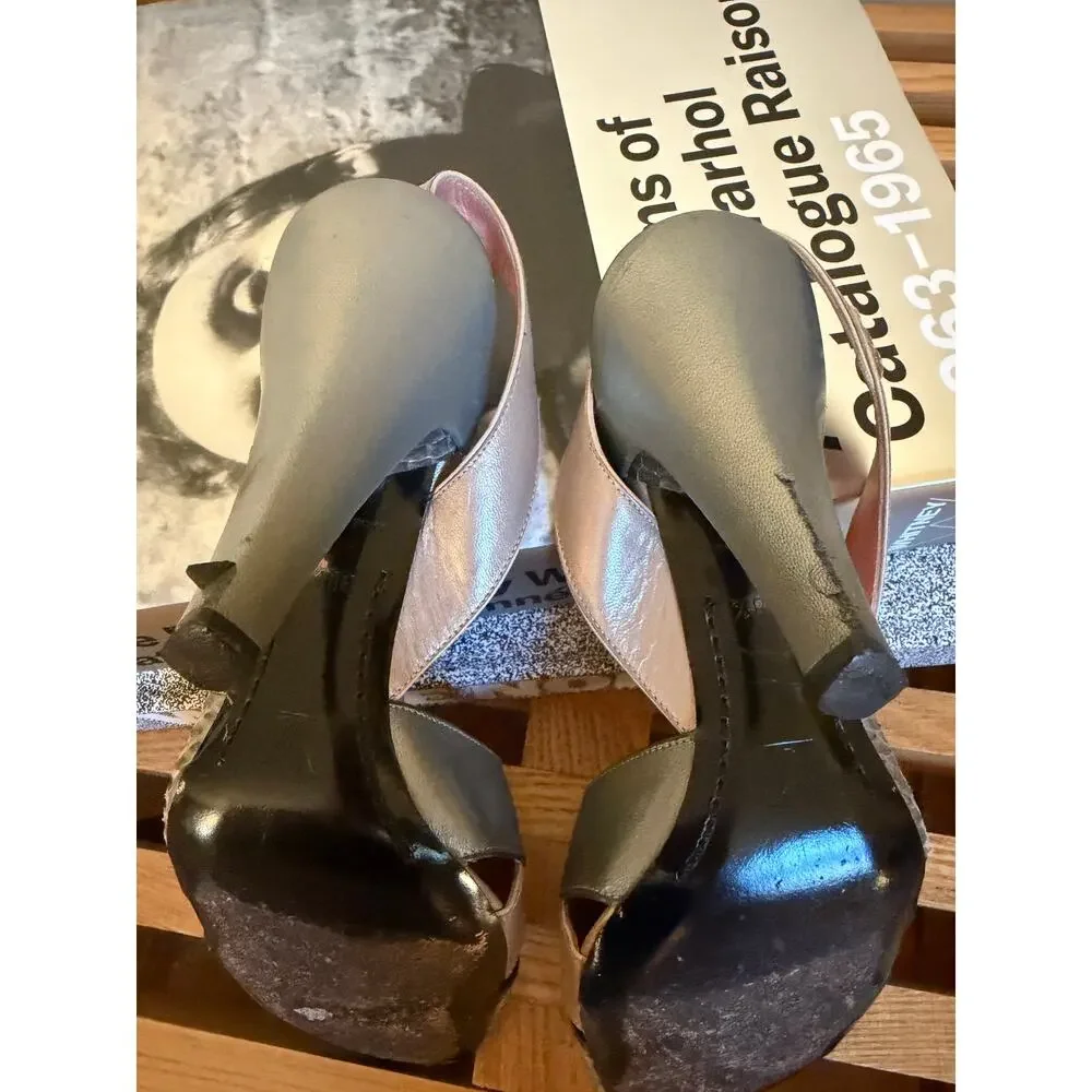 Vintage Louis Vuitton Metallic Leather & Snakeskin Slingback Heels Size 38.5